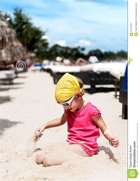 Girl Playing With Sand On The Beach Stock Image Image Of People Cute