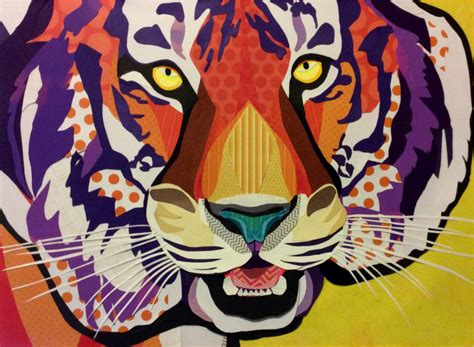 Cut Paper Collage Art By Laura Yager Paper Tiger Colorful Tiger