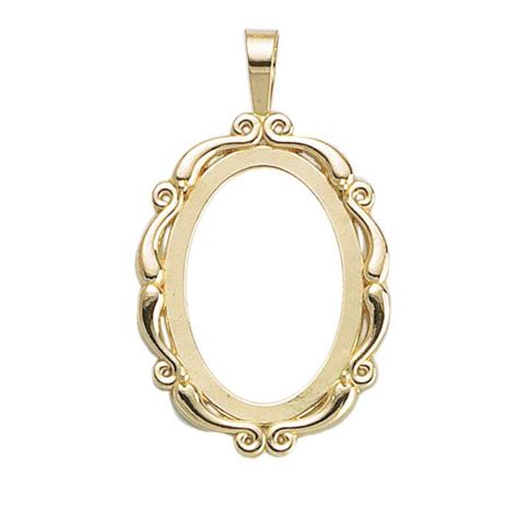 14k Yellow Gold 40 X 30mm Cameo Or Cabochon Pendant Frame Mounting