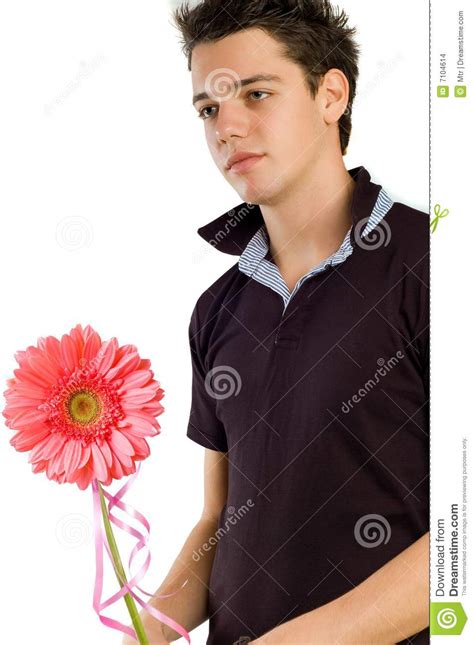 Young Man Giving A Flower Stock Photo Image Of Present 7104614