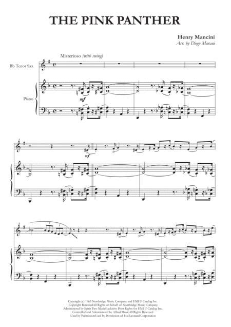 The Pink Panther For Tenor Saxophone And Piano Music Sheet Download