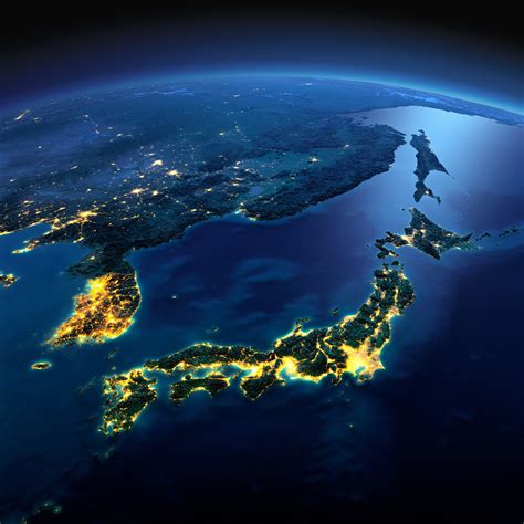 Japan And Korea At Night Earth View Earth Photography Earth View