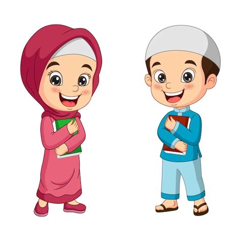 Premium Vector Cartoon Muslim Kids Holding Quran Book