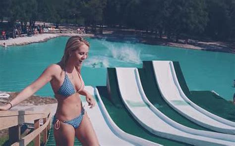 Why Has This Video Of A Waterslide Had M Views Water Slides High Neck Bikinis Water Park
