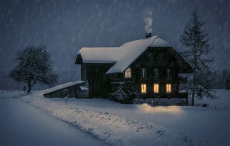 Wallpaper Winter Snow Night House Romantic Winter Evening Images
