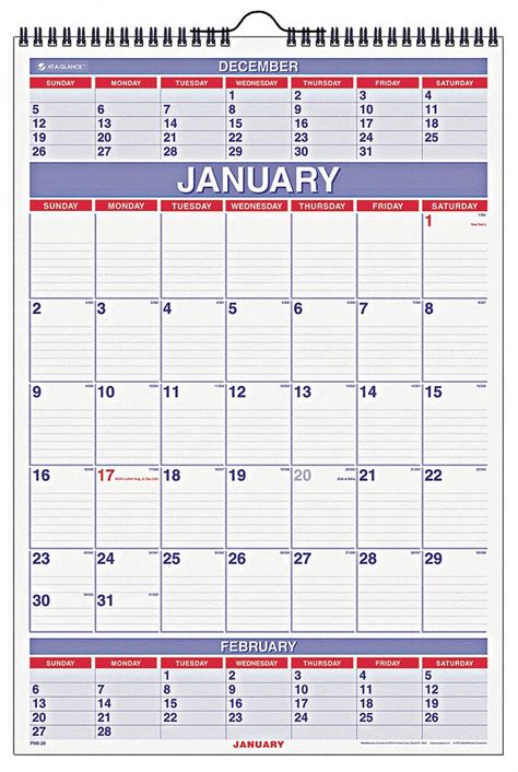 At A Glance White Wirebound Three Months Per Page Wall Calendar