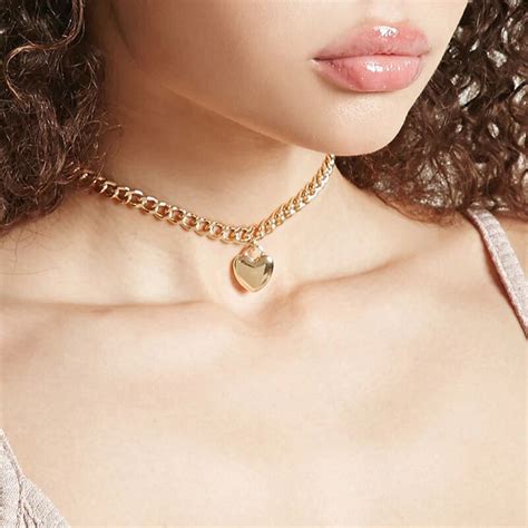 Trendy Women Jewelry Cute Heart Lock Necklace Gold Silver Choker Necklace Pendant On Neck