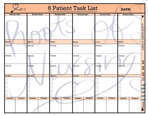 Cna Patient Task Listreport Sheet For 6 Patients Orange Etsy