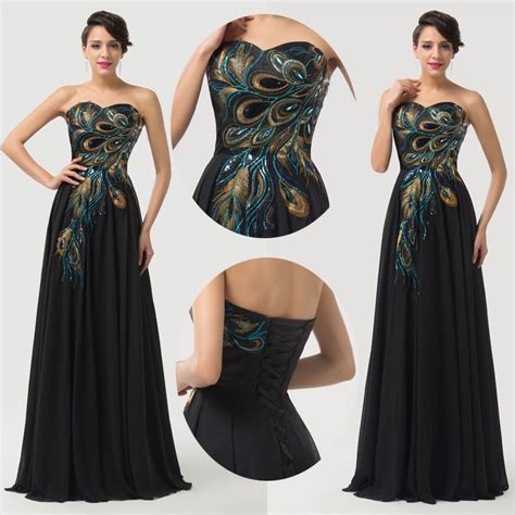 Retro Peacock Chiffon Long Prom Ball Gown Masquerade Cocktail
