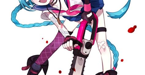 Jinx From League In A Japanese Schoolgirl Uniform Holding