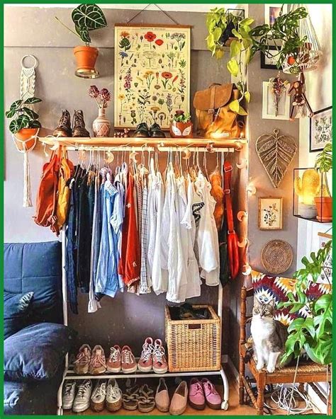 boho bedroom idea bohemian closet clothes candles shoes plants artsy earthy ea … aesthetic