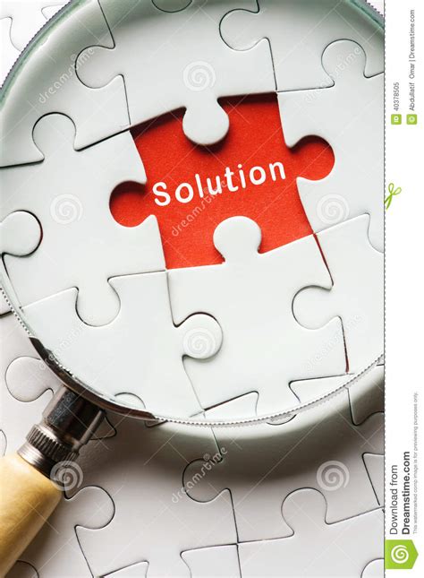 Magnifying Glass Searching Missing Puzzle Peace Solution Stock Image