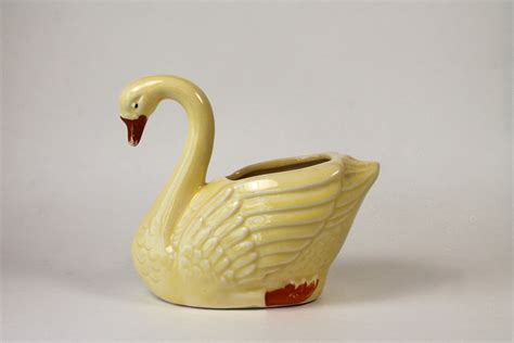 Vintage Yellow Swan Planter Vase Brush Pottery Swan Ceramic Etsy