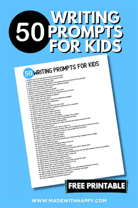 50 Writing Prompts For Kids With Free Printable Made With Happy