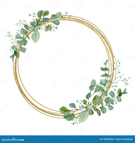 Watercolor Wreath Green Floral With Eucalyptus Greenery Leaves On
