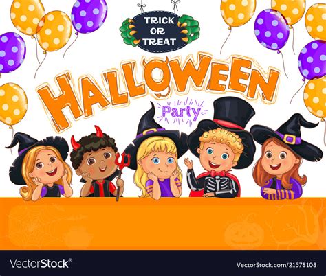 Halloween Party Design With Cute Kids In Hat Vector Image