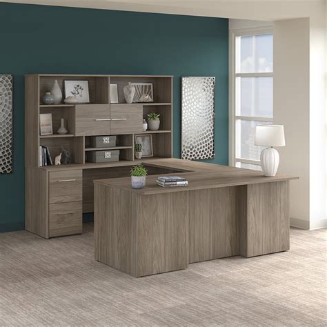 Office 500 72w U Shaped Desk With Hutch In Modern Hickory Engineered