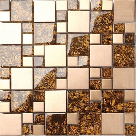 Metallic Mix Brushed Coppergold Effect Glass Mosaic Wall Tiles Sheets