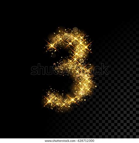 Gold Glittering Number Three Vector Shining Stock Vector Royalty Free