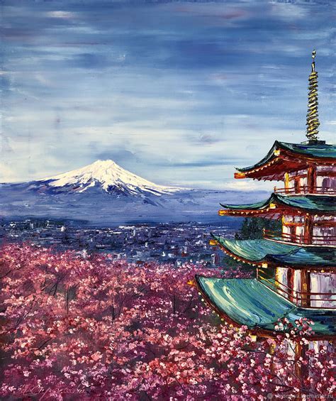 Oil Painting Japanese Motifs Of Mount Fuji купить на Ярмарке Мастеров