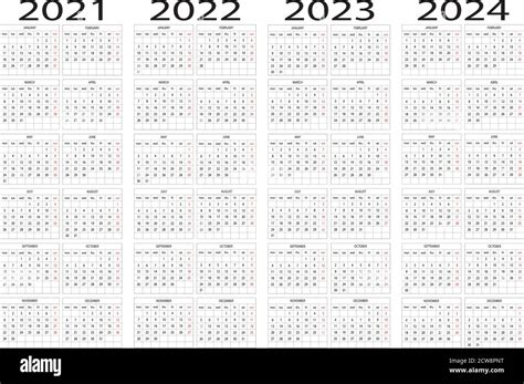 Kalenderjahr 2021 2022 2023 2024 Vektor Stock Vektorgrafik Alamy