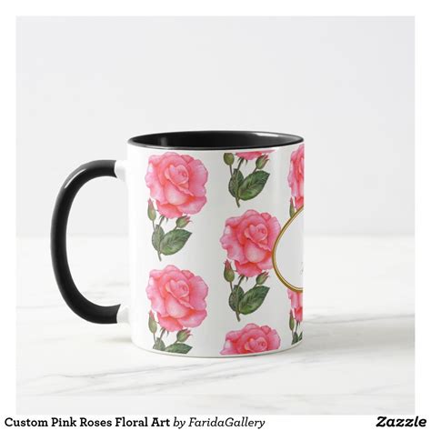 Custom Pink Roses Floral Art Mug Zazzle Com Floral Art Pink Roses