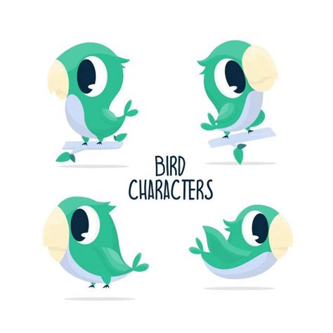 Premium Vector Collection Cute Green Bird Characters Illustration