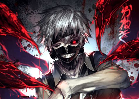 A tokyo college student is attacked by a ghoul, a superpowered human who feeds on human flesh. Wallpaper : Tokyo Ghoul, Kaneki Ken, anime, mask, fan art ...