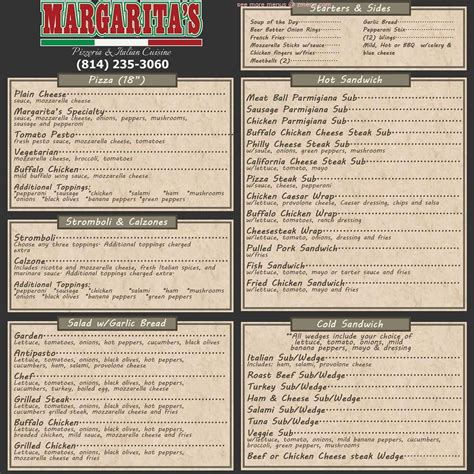 Online Menu Of Margaritas Pizzeria Restaurant State College