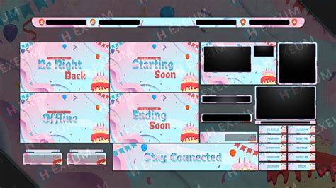 Happy Birthday Birthday Themed Animated Stream Overlay Package Hexeum