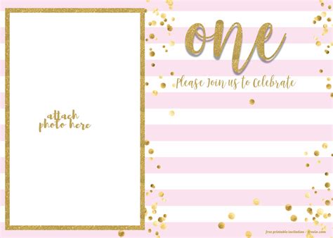 Free 1st Birthday Invitation Pink And Gold Glitter Template Free