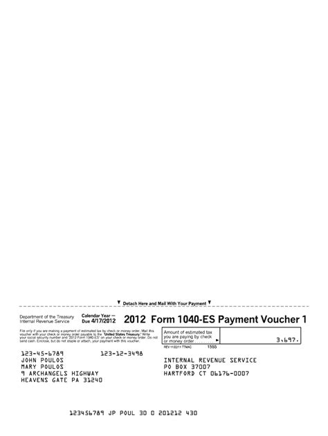 2019 Form 1040 Es Payment Voucher Fillable 2020 Fill And Sign