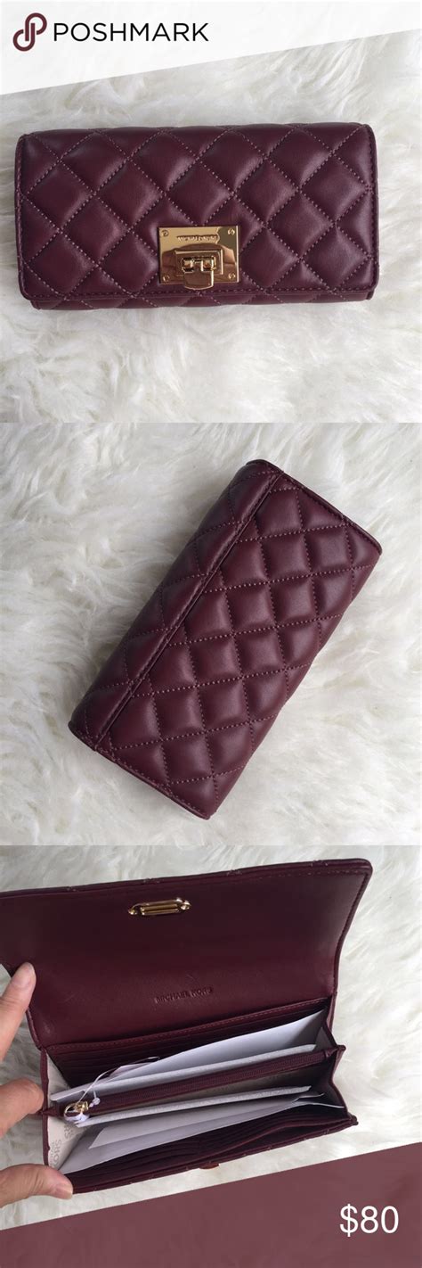 Michael Kors Astrid Nude Quilted Leather Wallet Color Merlot Quilted Soft Leather Exterior