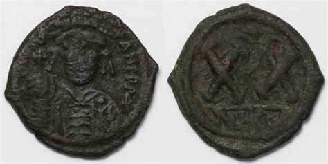 Ancient Byzantine Coin Tiberius Ii Constantine Æ Half Follis Ad 578 82