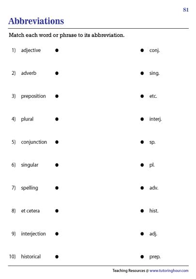 Dictionary Abbreviations Worksheets