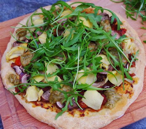 Mushroom Artichoke And Pesto Pizza Euphoric Vegan