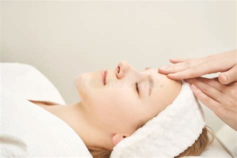 Face Massage At Luxury Spa Salon Doctor Hands Pretty Female Patient Stock Image Image Of
