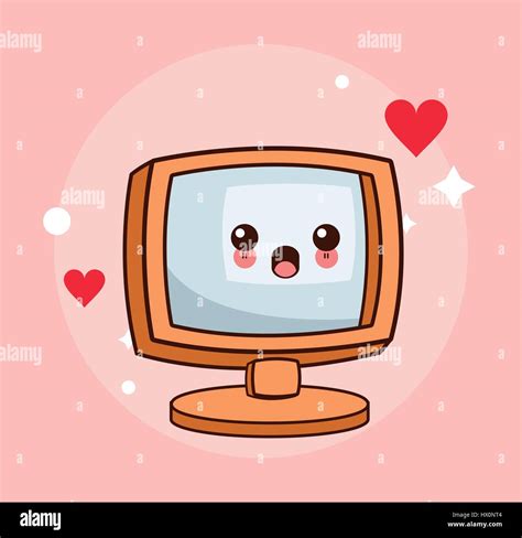 Computer Kawaii Cartoon Happy Cute Stock Vector Images Alamy