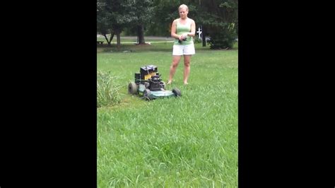 hot sexy girl mowing with remote control lawn mower youtube