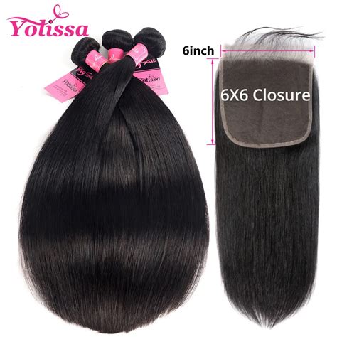Buy Yolissa 3 Bundles With Closure 6x6 Straight Hair