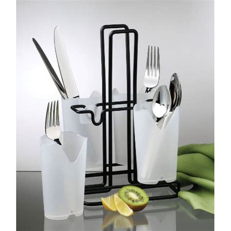 Frosted White Flatware Caddy In Kitchen Utensil Holders