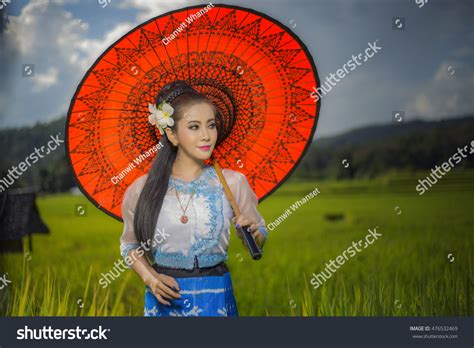 Beautiful Asian Girl Myanmar Traditional Costume Stock Photo 476532469