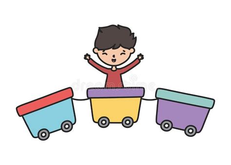 Caricatura De Niño Jugando En Un Juguete De Vagones De Tren Ilustración Del Vector Ilustración