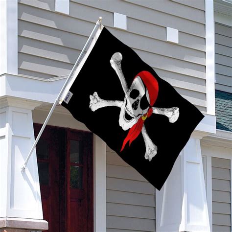 Anley Pack Of 2 Fly Breeze 3X5 Foot Jolly Roger Flag With Red Bandana