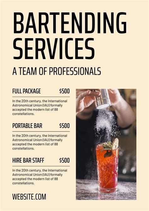 Free Minimalist Bartending Our Services Flyer Template