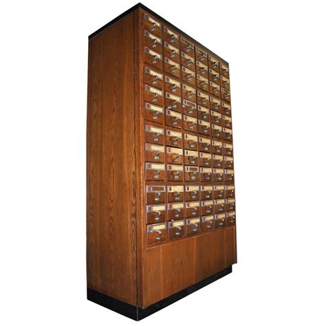 Vintage Midcentury Library 72 Drawer Walnut Card File Cabinet For Sale