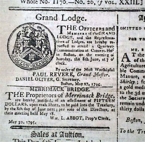 Front Page Paul Revere Masonic Ad
