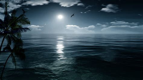1920x1080, Nature Perfect Night Sea Island Moon Ocean - High Resolution