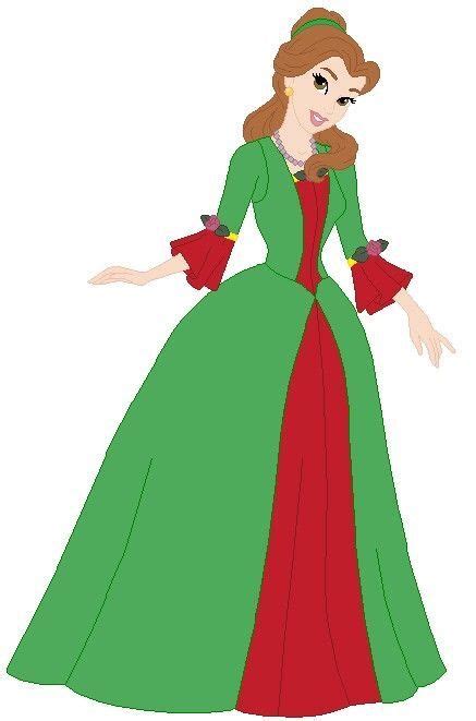 Princess Belle In Her Very Beautiful Red And Green Christmas Dress