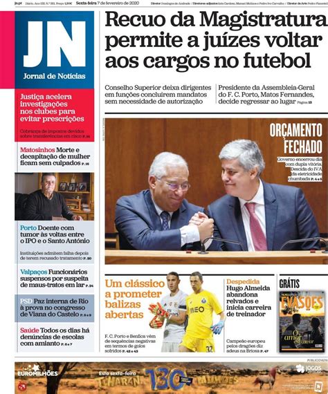 Capa Jornal De Notícias 7 Fevereiro 2020 Capasjornaispt